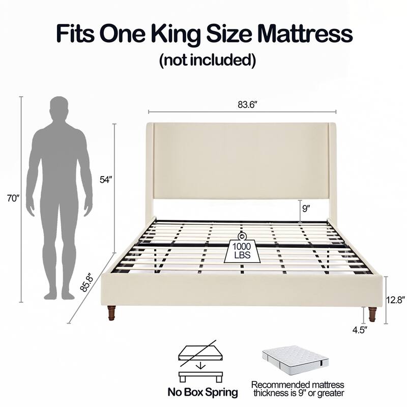 High Headboard Upholstered Platform Bed No Box Spring Needed