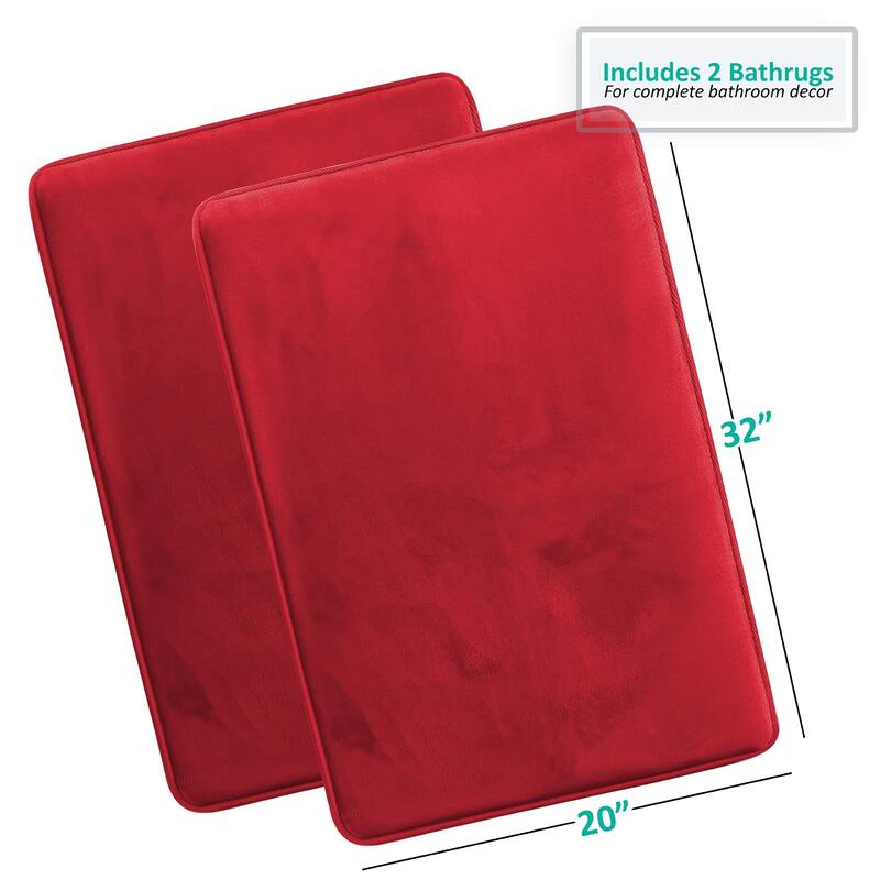 Clara Clark Ultra Soft Plush Bathroom Rug - Non-Slip, Velvet, Memory Foam Bath Mat - Set of 2