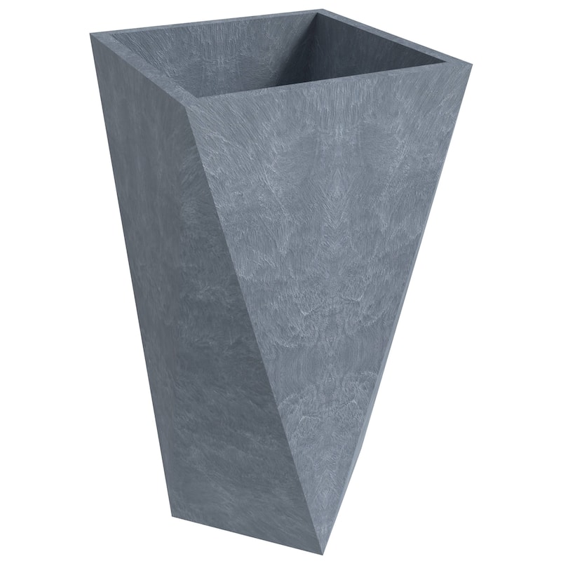 Aloe Fiberstone & MGO Clay Tapered Square Tall Planter Plant Pot, Indoor/Outdoor with Drainage Holes for Yard Porch Decor - 24" H - Grey