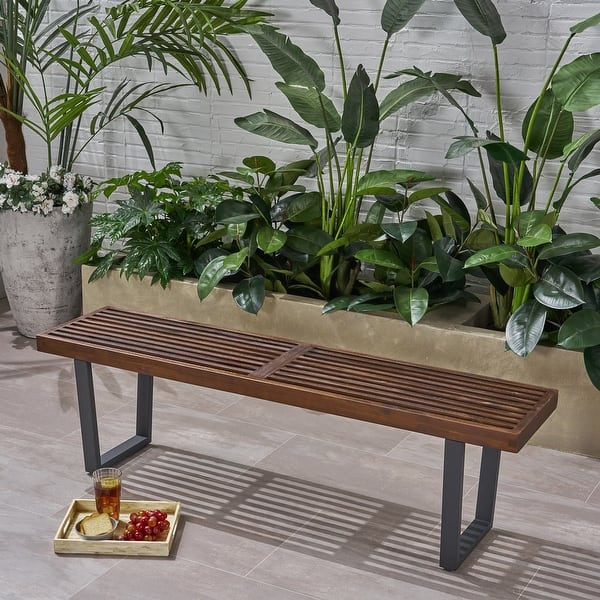 slide 2 of 20, Fresno Outdoor Acacia Dining Bench by Christopher Knight Home - N/A dark brown, black