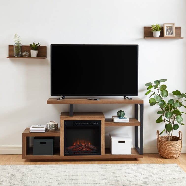 Wood TV Stand Classic Entertainment Center Media Console up to 55" with Electric Fireplace