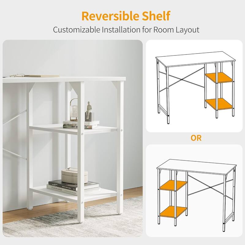 FEZIBO Small Computer Desk, 35 Inch Home Office Desk with Storage Shelves, Study Writing Desk