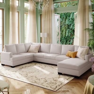 Merax Upholstered U-Shape Sectional Sofa with Chaise Lounge Couch