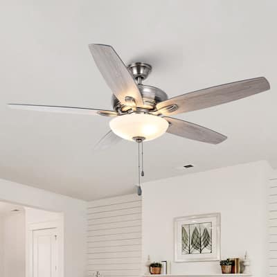 52-in Antique Silver Opal Glass Ceiling Fan with Light and Pull Chain