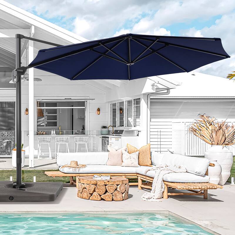 BONOSUKI Outdoor 11Ft UV Protection Patio Cantilever Umbrella w/Base - Blue