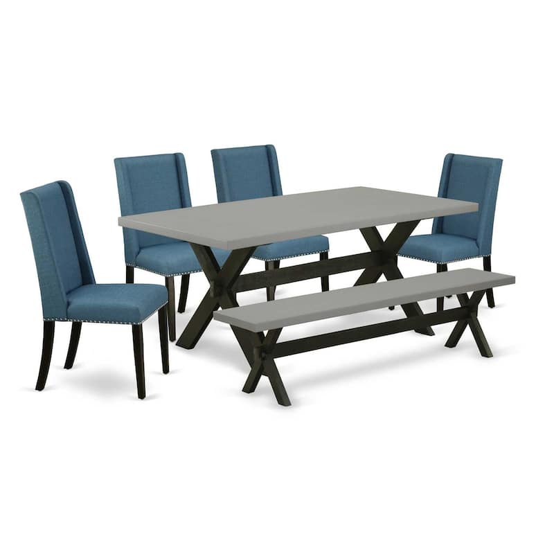 Retro Dinette Set - 6 Piece Dining Room Set - Solid Wood Table & 4 Parsons Chairs