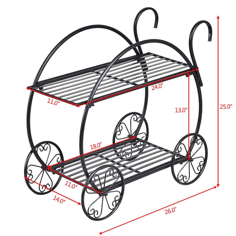 Garden Cart Metal Plant Stand Flower Pot Holder Display Shelf