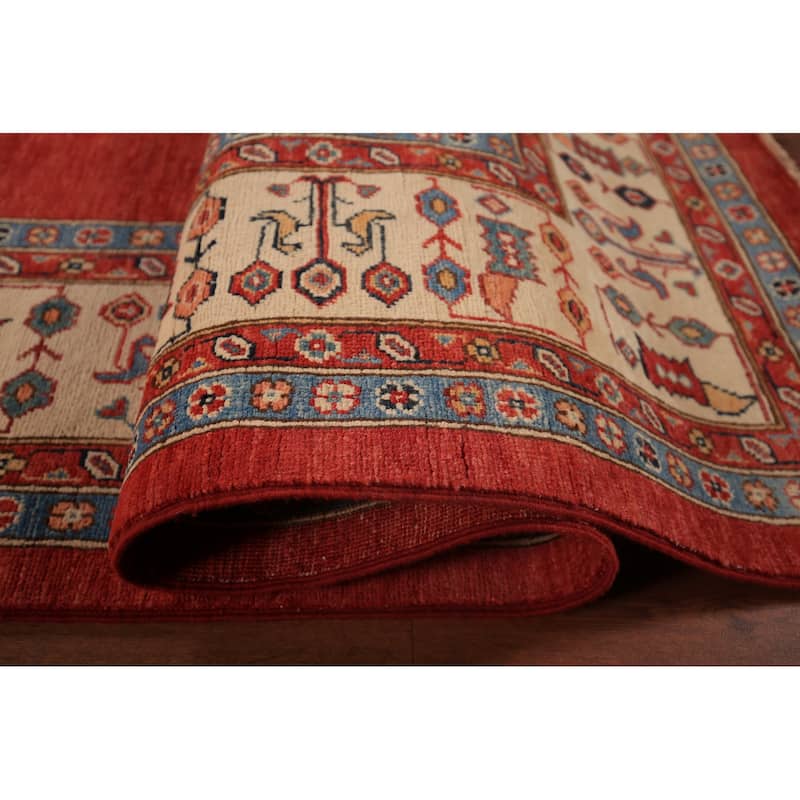 Geometric Heriz Serapi Vegetable Dye Area Rug Hand-Knotted Wool Carpet - 8'11" x 11'11"