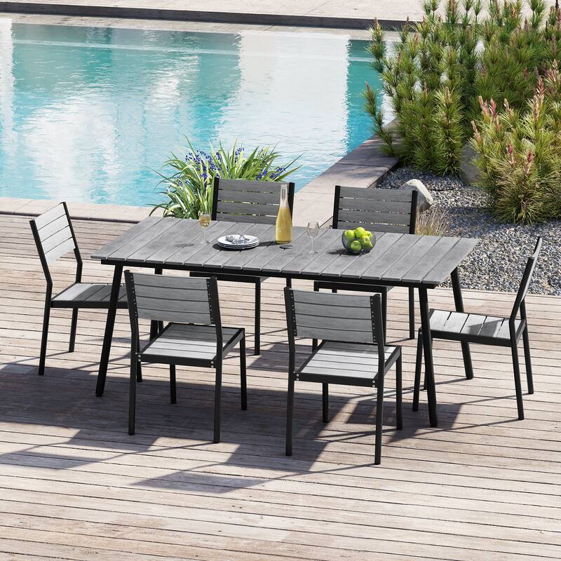 7-Piece Outdoor Dining Set Aluminum Dining table with Stackable Chairs