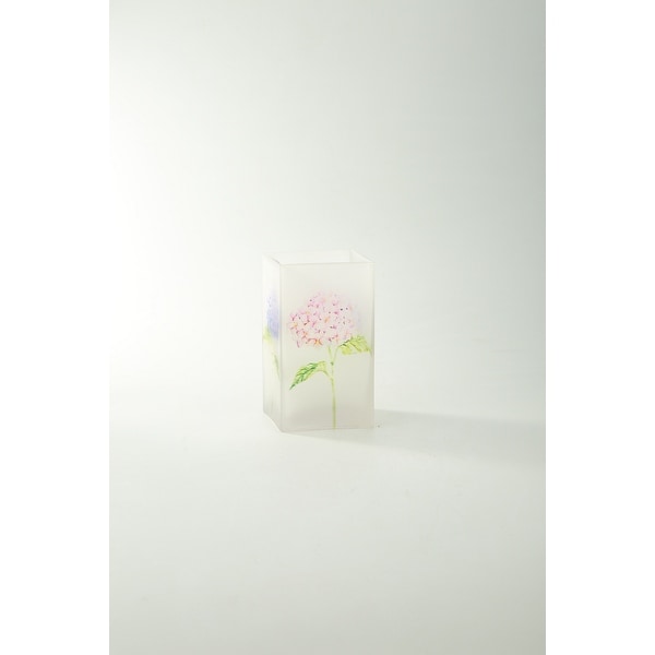 6.5" Clear Floral Printed Square Flower Hand Blown Glass Vase - N/A