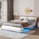 preview thumbnail 15 of 25, Merax Upholstered Faux Leather Platform Bed with LED Light White - Queen