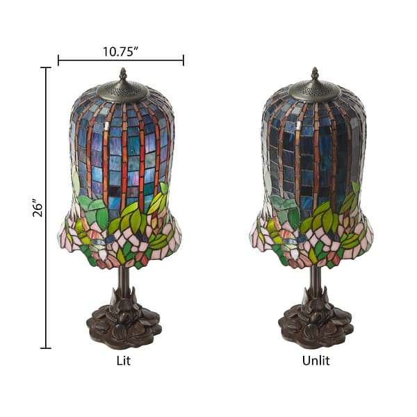 Pond Lily River of Goods Tiffany-Inspired Blue, Green and Pink Stained Glass 26-Inch Table Lamp - 10.75" x 10.75" x 26"
