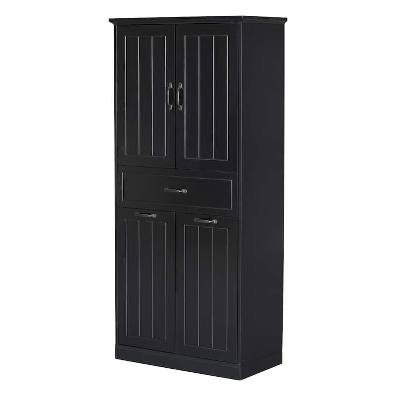 Roomfitters Bathroom Storage Cabinet with Double Laundry Hampers, Doors and Drawer Organizer