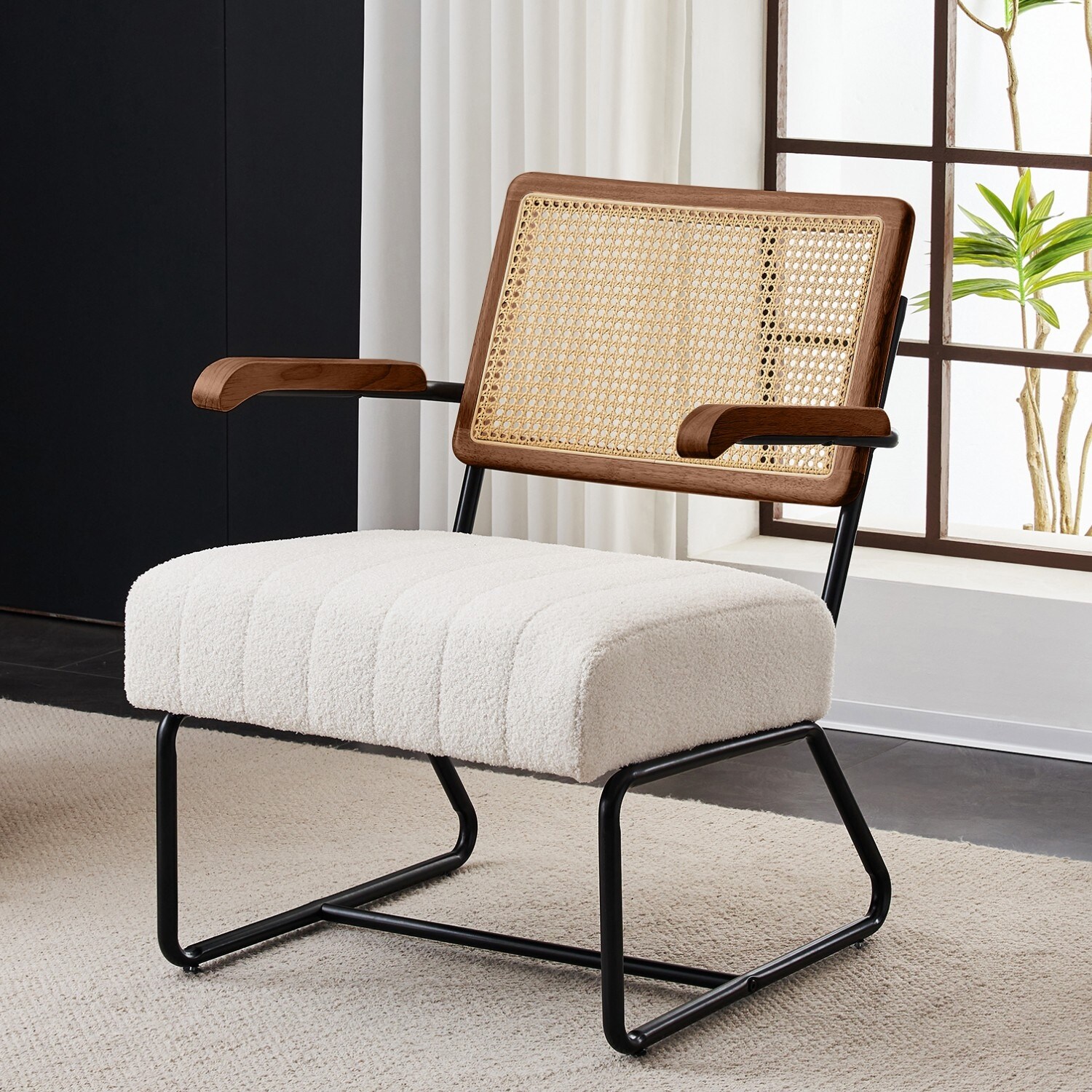 Rattan and velvet chair on sale