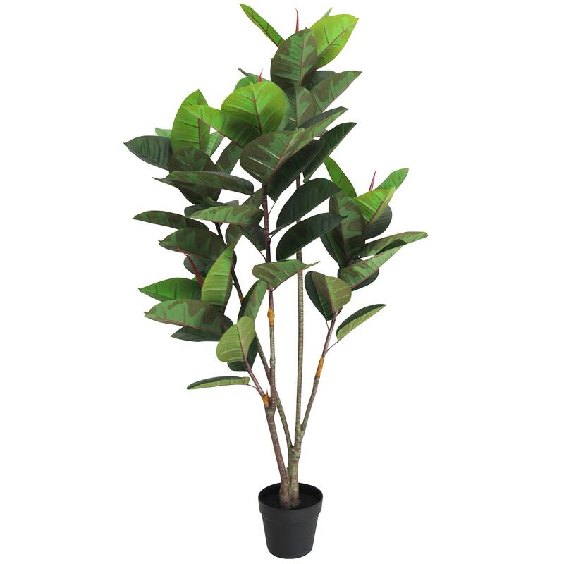 5ft Artificial Real Touch Rubber Plant Fig Leaf Tree in Black Pot - 59" H x 32" W X 30" DP
