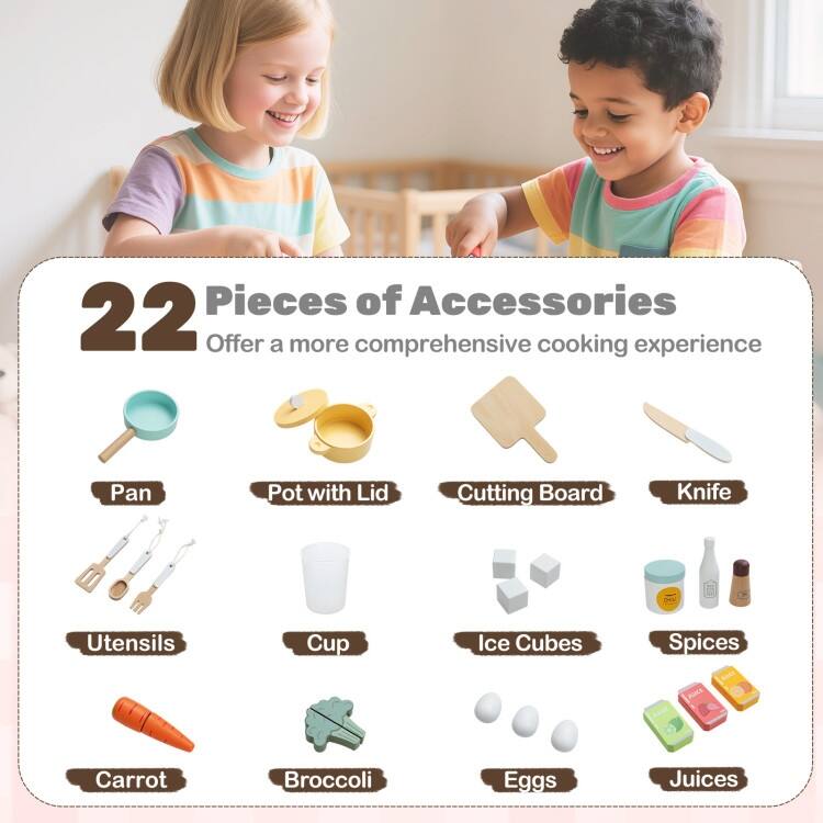 MDF Kids Corner Play Kitchen with Lights, Sounds and Accessories - 40" × 39.5" × 37"