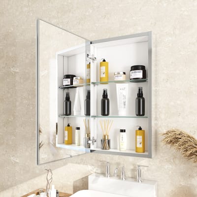 Rectangular Aluminum Recessed Mount/Surface Mount Medicine Cabinet with Mirror and Adjustable shelves
