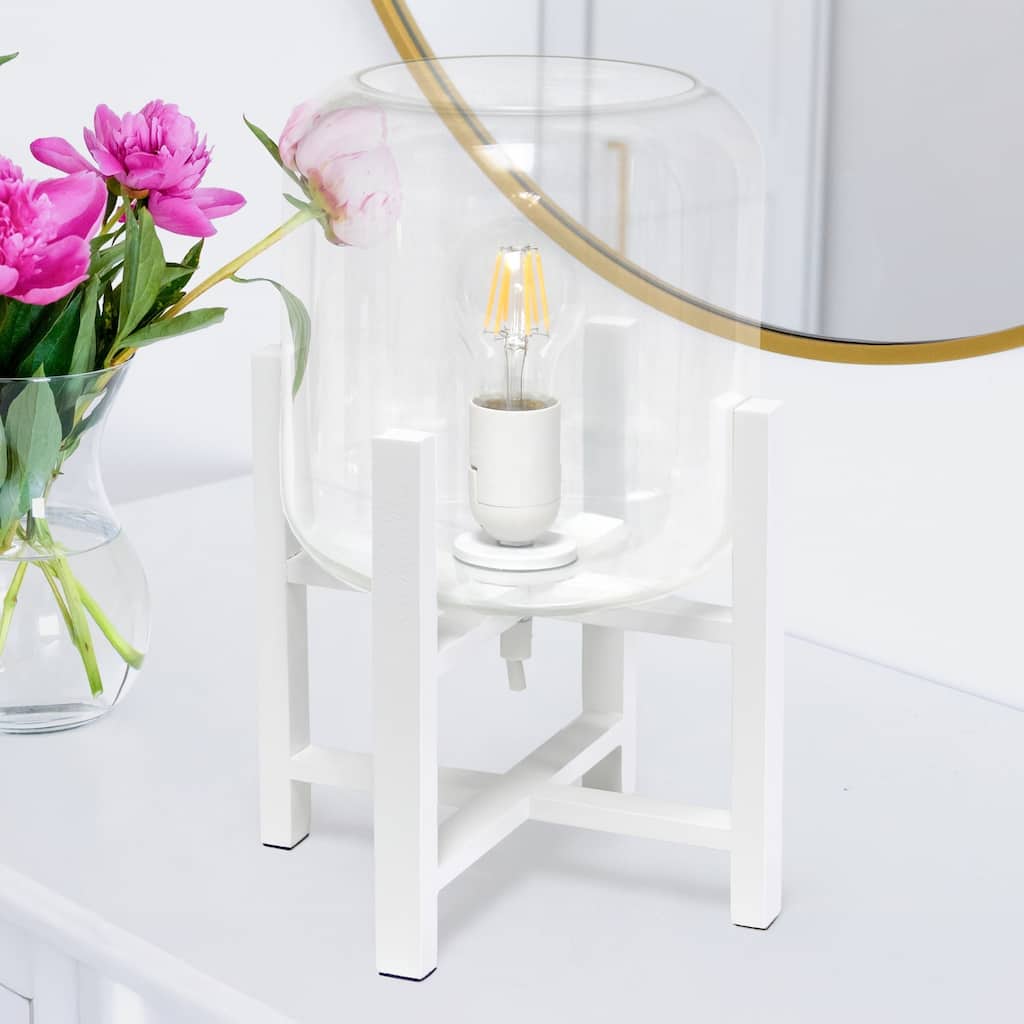 Wooden Table Lamp with Glass Shade - 13.5" - White and Clear