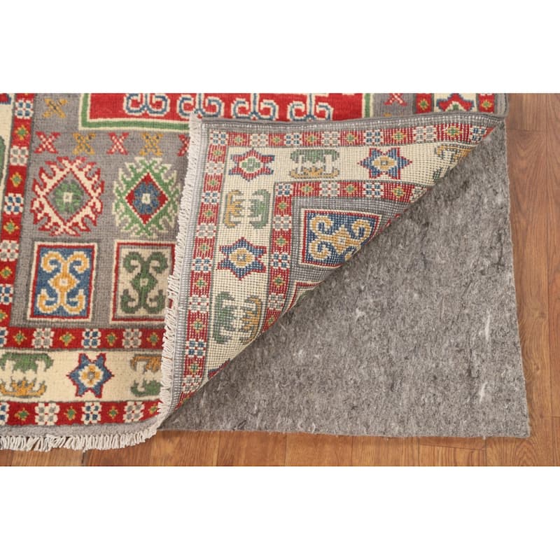 Geometric Grey Kazak Foyer Rug Handmade Wool Carpet - 2'7" x 4'2"