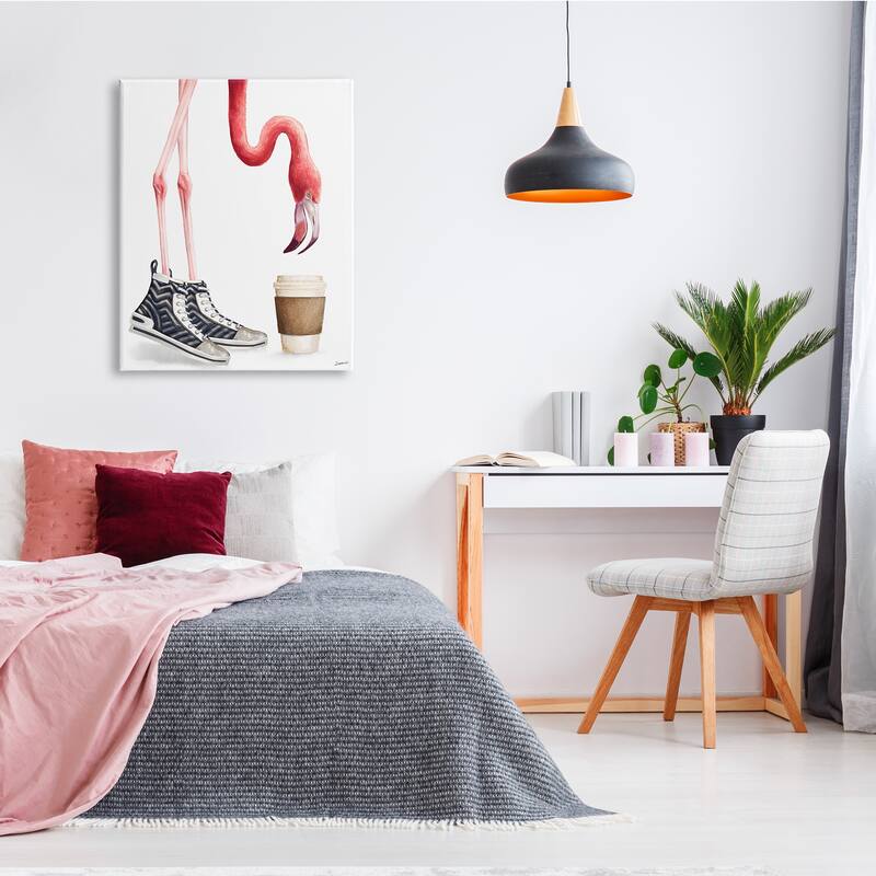 Stupell Fashion Quilted Shoe Glam Pink Flamingo Coffee Cup Canvas Wall Art - White