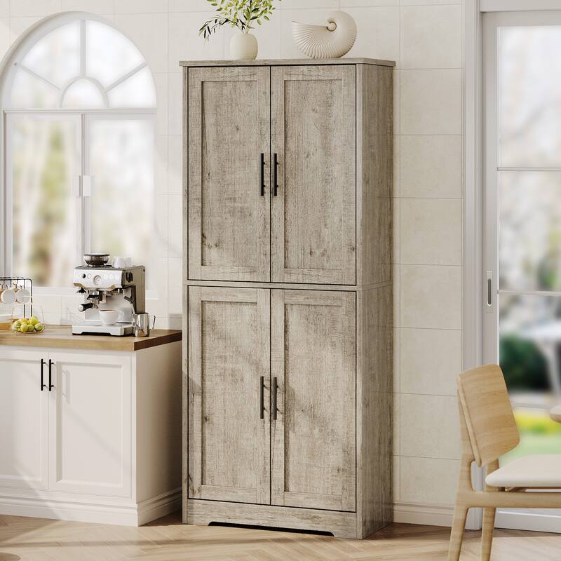 70'' Tall Kitchen Pantry Cabinet, Freestanding Storage Cabinet with 4 Doors and Adjustable Shelves