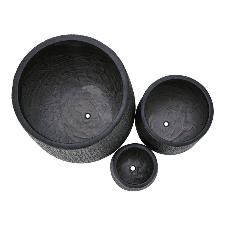Egg-Shaped Lightweight MGO Outdoor Planter Set of 3,Modern Stone-Look Textured Flower Pots with Drainage Holes and Rubber Plug