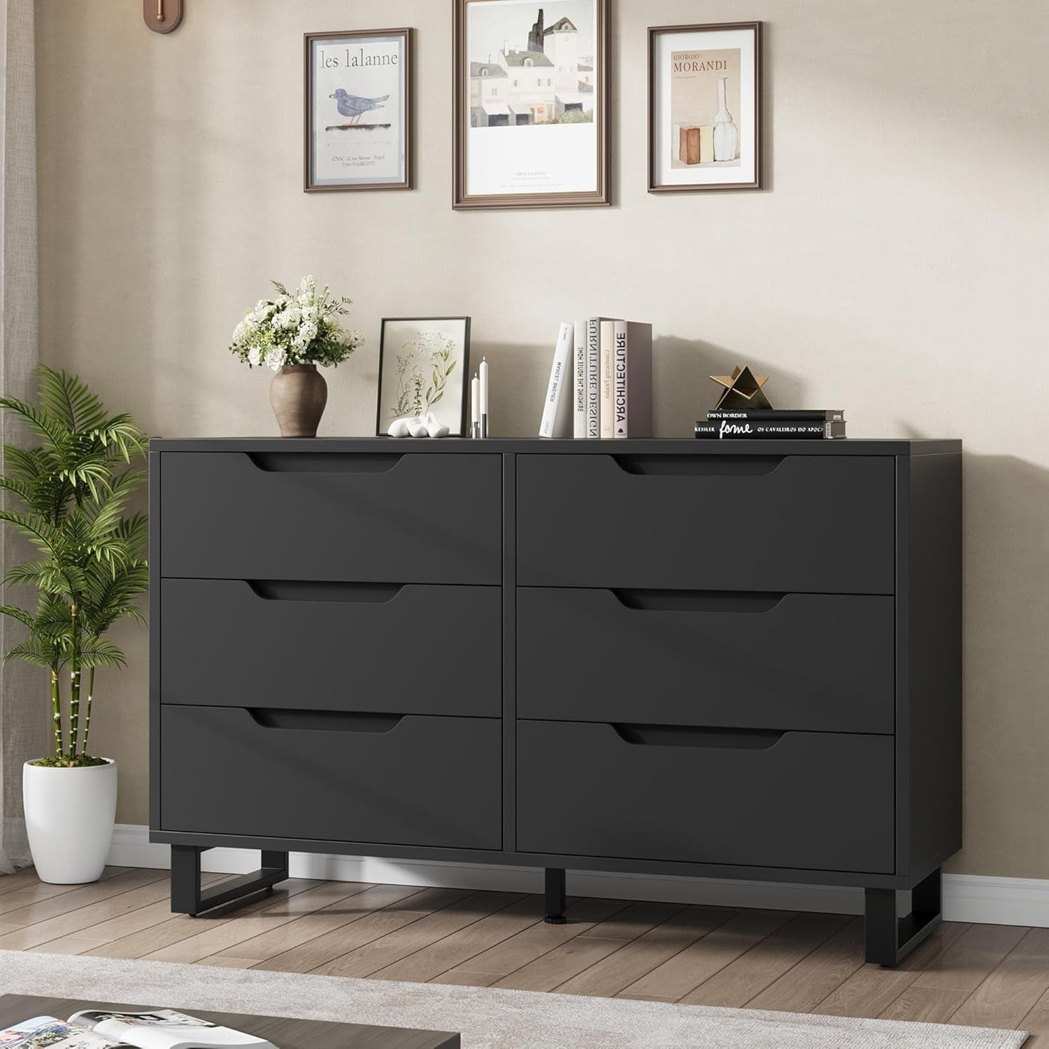 6 Dresser for Bedroom, 47.2" Wide Dresser, Freestanding Vertical Drawer Cabinet with Storage