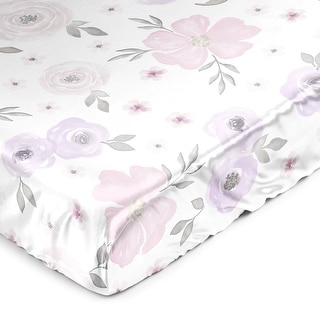Sweet Jojo Designs Lavender Purple Boho Floral Girl Satin Fitted Crib Sheet Pink Grey Bohemian Farmhouse Shabby Chic Watercolor