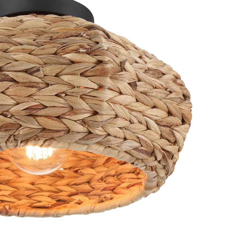 Hunter Cambria 14" Boho Seagrass Flush Mount Ceiling Light - Kitchen, Bedroom, Entryway - Transitional, Coastal