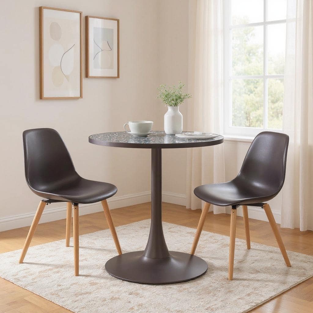 HomeRoots 24" Black and Bronze Wood and Steel Pedestal Base Round Top Dining Table - 24.00 in. x 29.90 in. x 24.00 in.