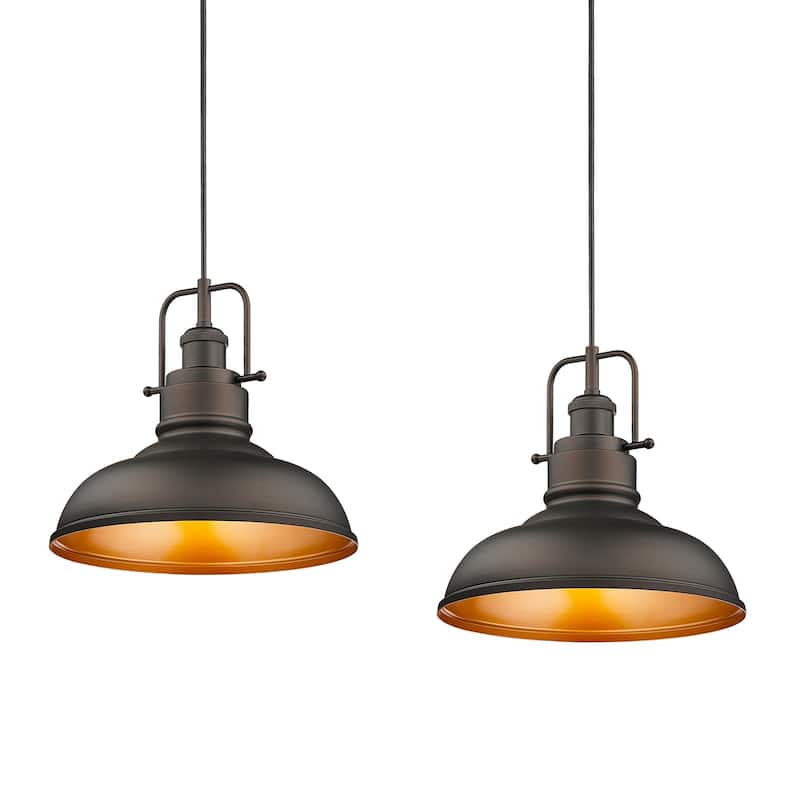 1-Light Industrial Farmhouse Metal Dome Pendant Light, Oil Rubbed Bronze Finish - Medium/2-Pack