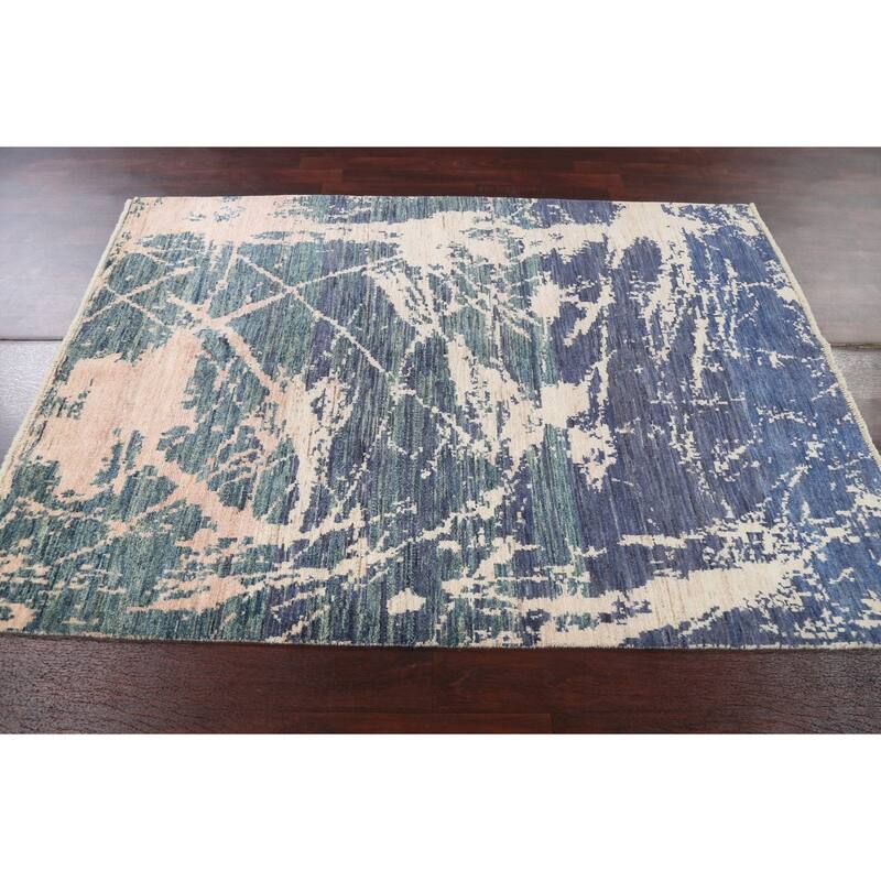 Contemporary Abstract Oriental Wool Area Rug Hand-knotted Foyer Carpet - 4'11" x 6'11"