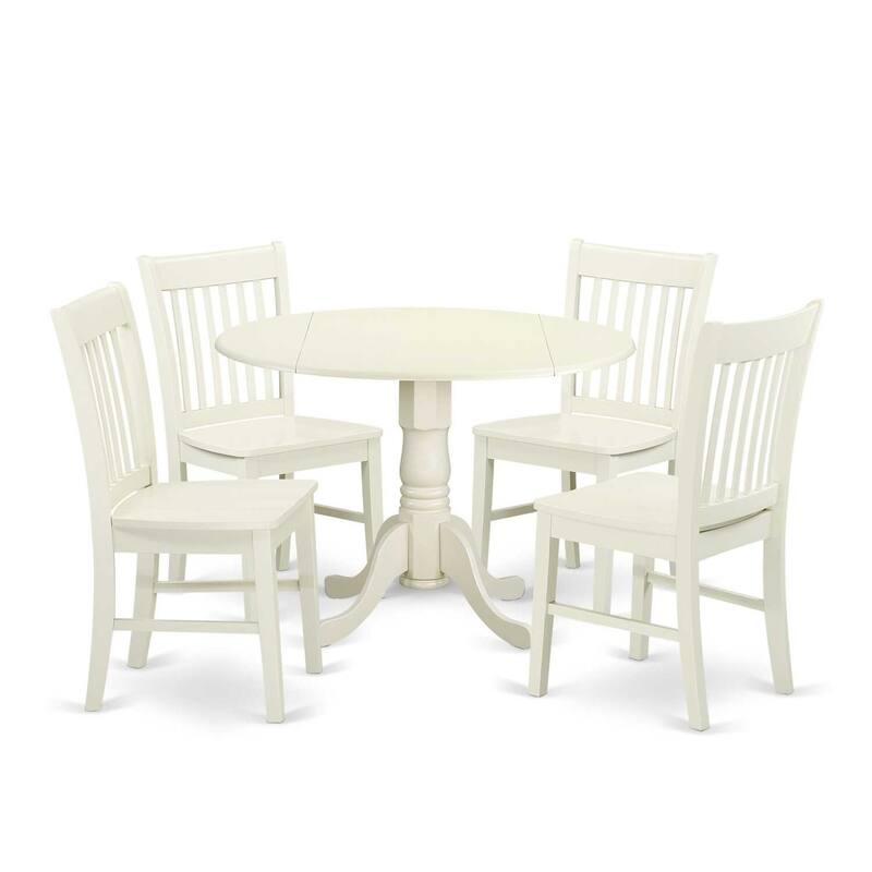 HomeStock 5-Pc Linen White Finish Solid Wood Top Dining table with 4 Chairs