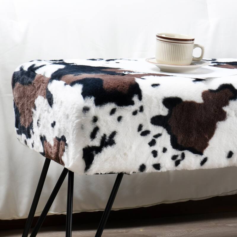Home Soft Things Animal Pattern Ottoman Bench with Black Metal Legs