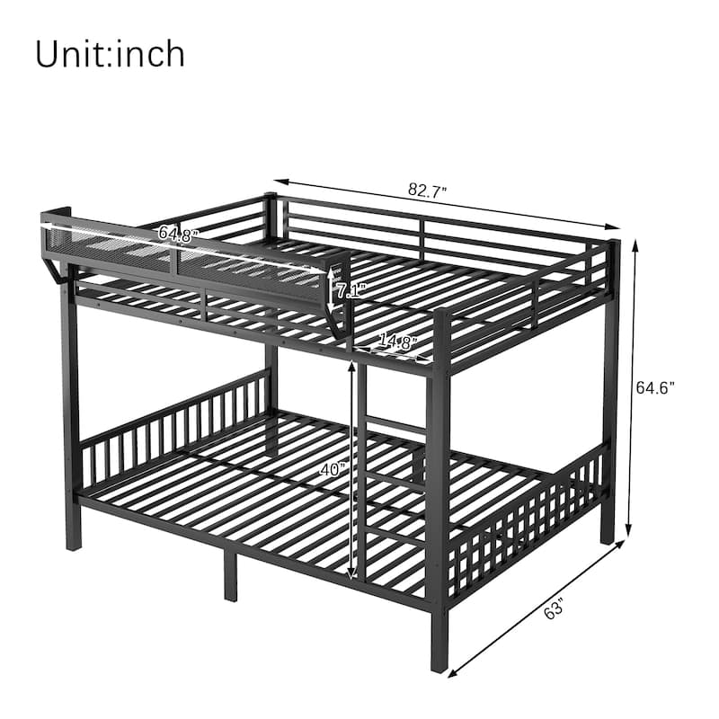 Queen Over Queen Metal Bunk Bed with Ladder and Storage Shelf for Adults Teens