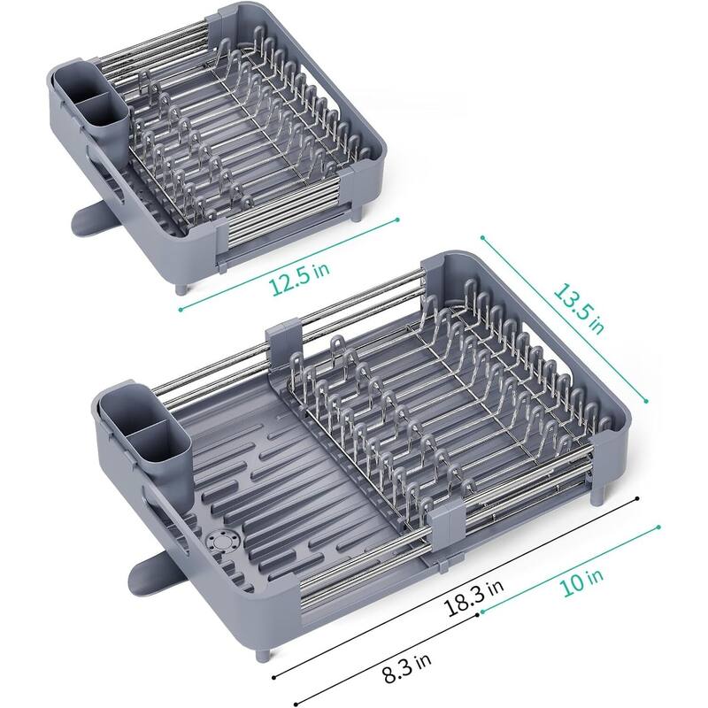 Dish Drying Rack for Kitchen Counter, Extendable Dish Rack with Drainboard