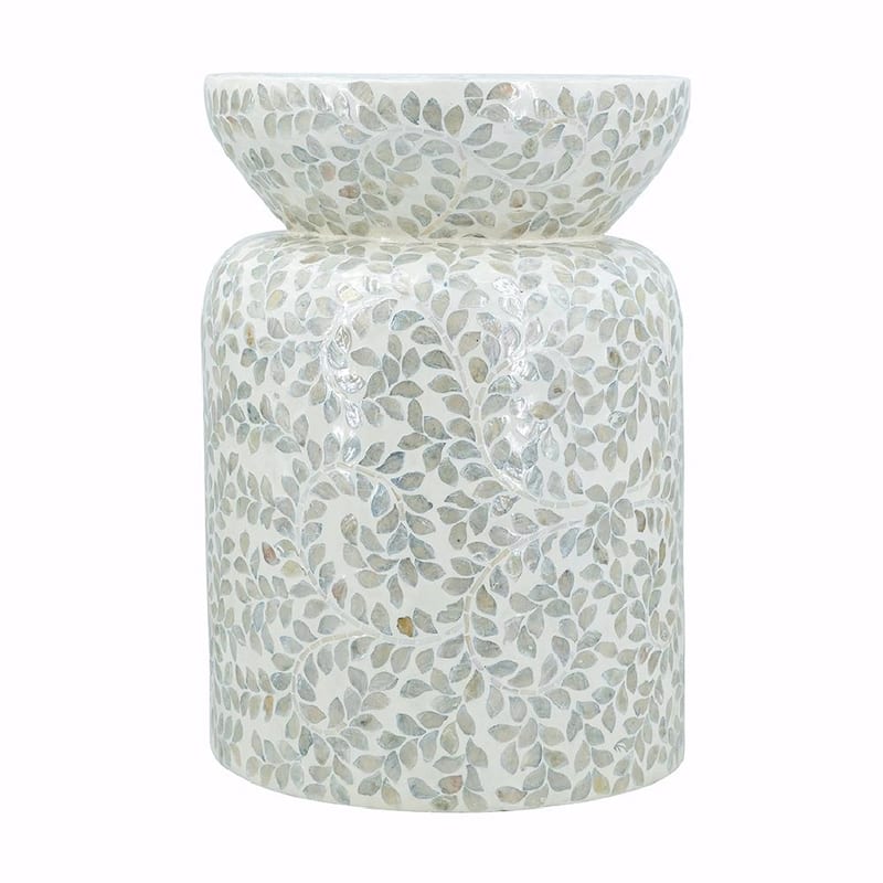 ​Eco-Friendly Capiz Table - Bamboo & White Shell Design, End Table, Side Table - 14x14x20"