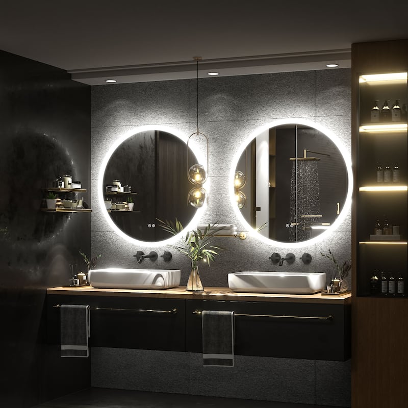 KIOTEE Super Bright Round LED Lighted Anti-Fog Tempered Glass Bathroom Vanity Mirror with ETL and 3-Year Warranty