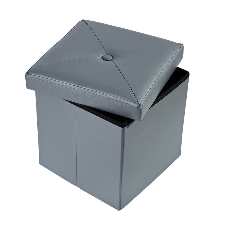 2 PC Storage Folding Ottoman, Storage Footrest Stool, Faux Leather Storage Bench Cube with Padded Seat for Small Space