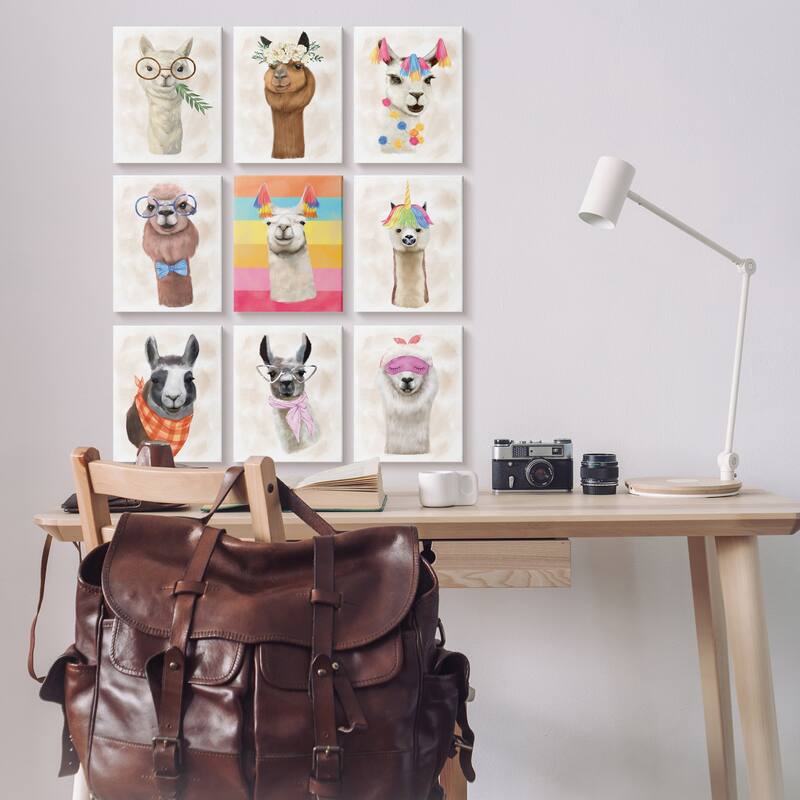 Stupell Playful Llama Portraits Funny Animal Fashion 9 Piece Canvas Wall Art Set Design By Ziwei Li