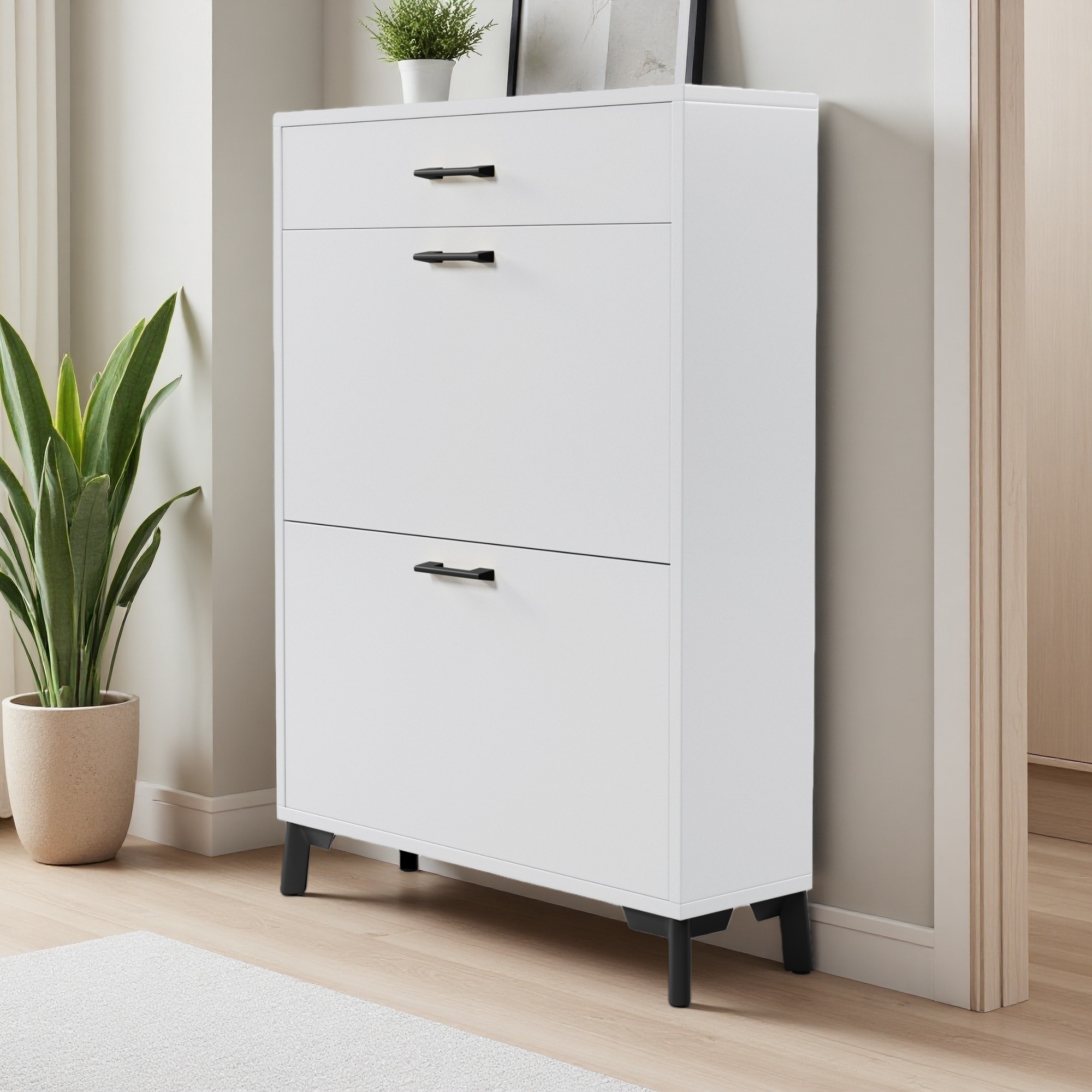 Freestanding Shoe Cabinet with 2 Flip Drawers for Entryway