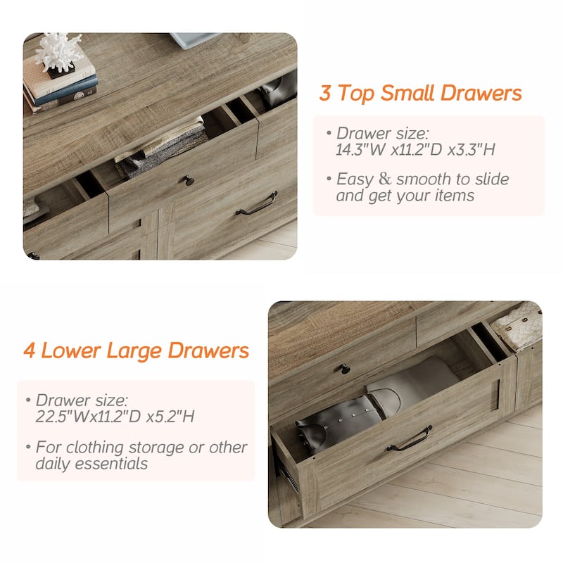 Mid Century Dresser for Bedroom with 7/8 Drawers, Wooden Kids Dresser