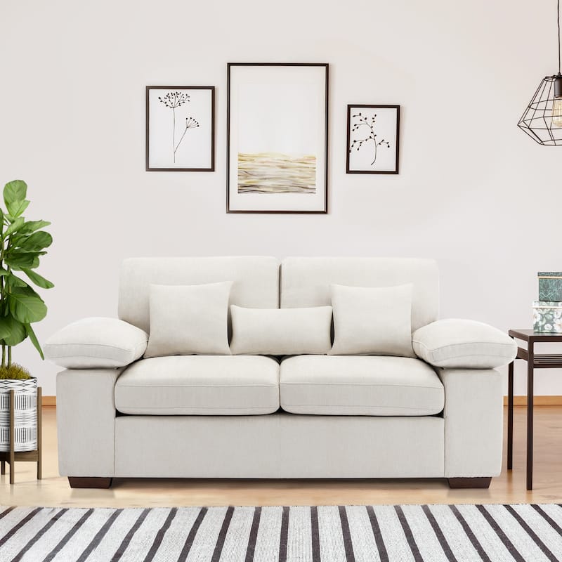 Plush Chenille Loveseat 73" - Includes Bonus 3 Pillows & Removable Back Cushion - Living Room 2-Seater Sofa