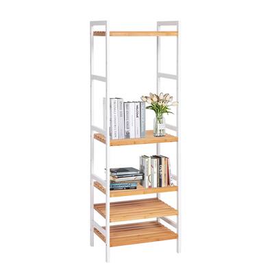 Porch & Den 4-tier/5-tier Bamboo Storage Shelf Adjustable Shelf Rack for Bathroom Living Room Kitchen Plant Stand, Natural&White
