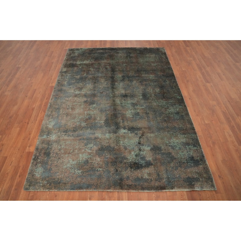 Hand Knotted Oriental Viscose Silk Carpet Modern All-Over Multi-Colored Abstract Area Rug - 7' 9'' X 5' 6''