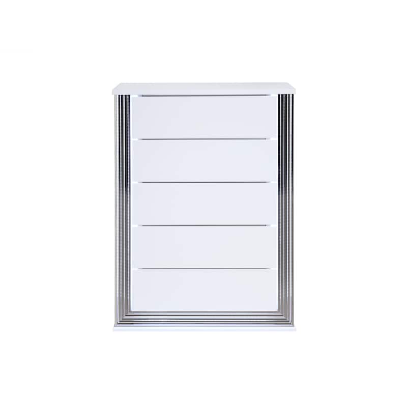 HomeRoots 49" White Wood Lighted Five Drawer Dresser
