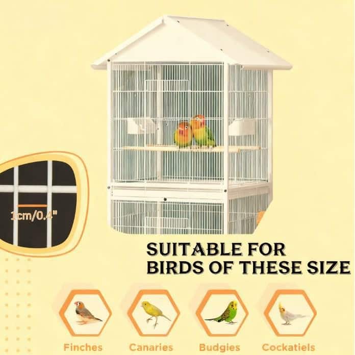 Metal Bird Cage Feeder with Rolling Stand, Perches, Food Containers, Doors & Wheels