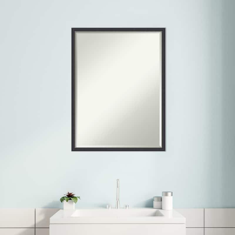 Stylish Black Narrow FHalf-Inch-Beveled Wood Bathroom Wall Mirror - Stylish Black Narrow - Glass Size 18x24