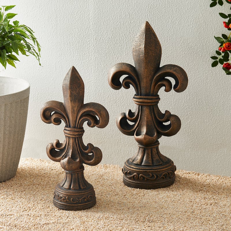 MgO Bronze French Holiness Fleur De Lis LYS Garden Statue Coastal Sculpture by Glitzhome