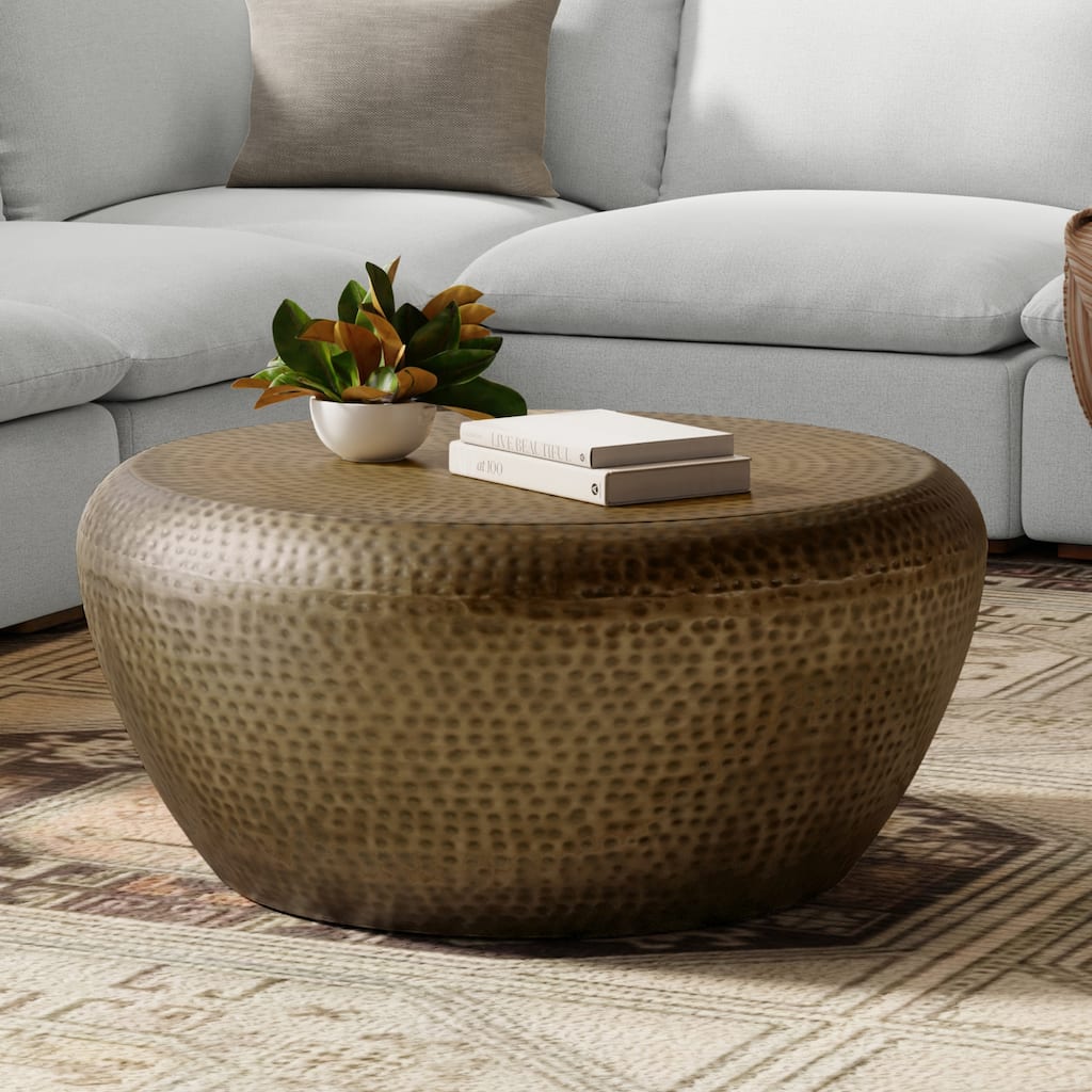 WYNDENHALL Lerner 36" Wide Modern Industrial Coffee Table in Antique Gold Iron & Assembled